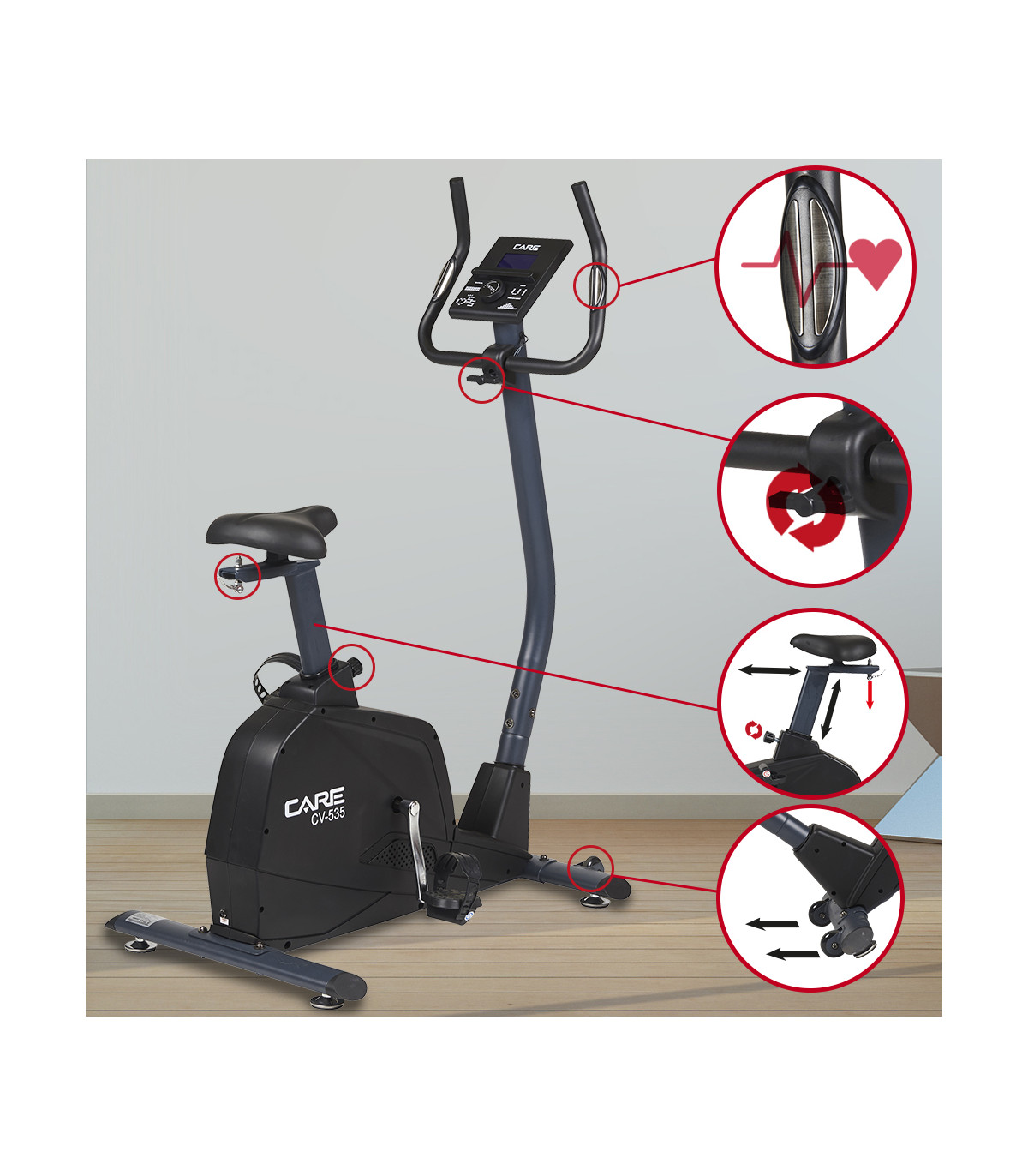 Vélo d'appartement multi-fitness XL avec masse d'inertie 2,5 kg : HT-535