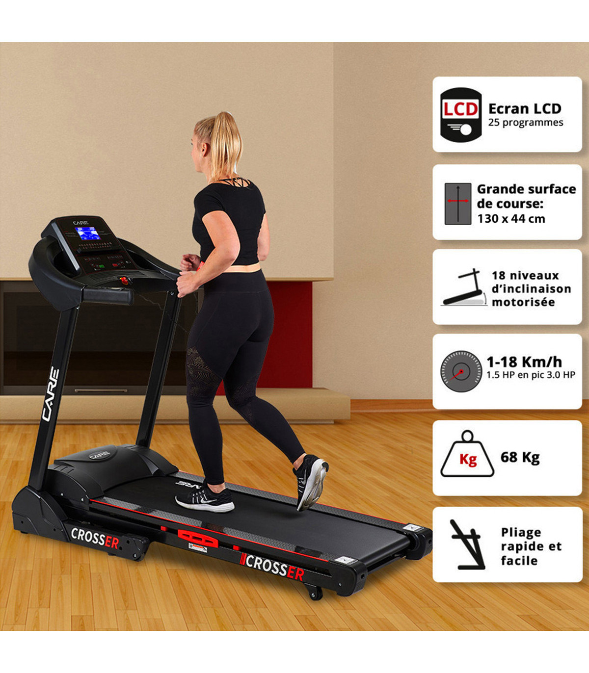 Tapis de course connecté - 16km/h - CARE - CT-705-2 - KINOMAP