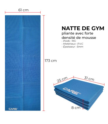 Natte de gym pliée 173 x 61 x 0,5cm - CARE