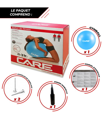 Gym Ball 65cm anti eclatement avec pompe - CARE