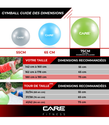 Gym Ball 75cm anti eclatement avec pompe - CARE