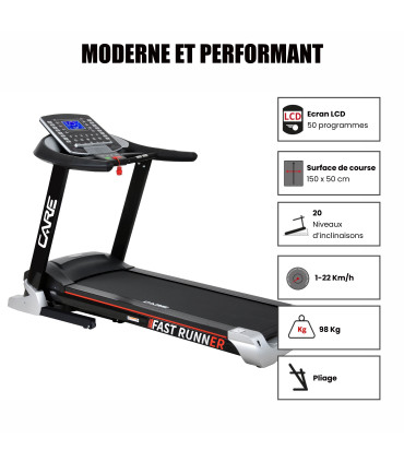 Tapis de course connecté - 22km/h - CARE - FAST RUNNER - KINOMAP