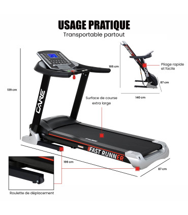 Tapis de course connecté - 22km/h - CARE - FAST RUNNER - KINOMAP