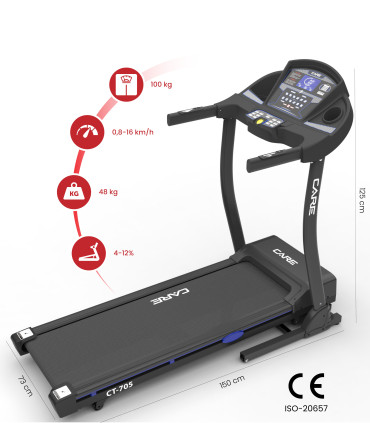 Tapis de course connecté - 16km/h - CARE - CT-705-3 - Reconditionné