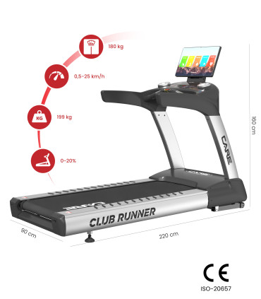 Tapis de course professionnel - 25km/h - CARE - CLUB RUNNER écran TFT